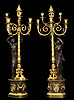 A very fine pair of late Louis XVI gilt and patinated bronze and vert de mer marble five-light candelabra after a celebrated model by François Rémond